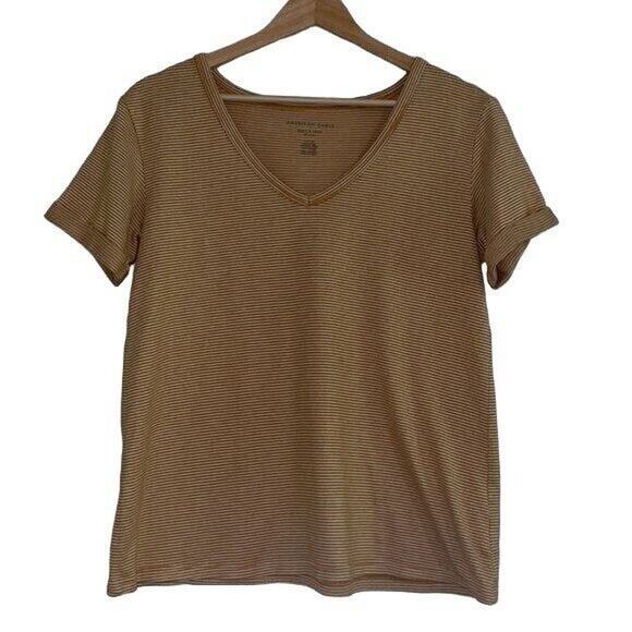 American Eagle Yellow & White Striped Plush V-Neck Tee | Size Small - Picture 1 of 4
